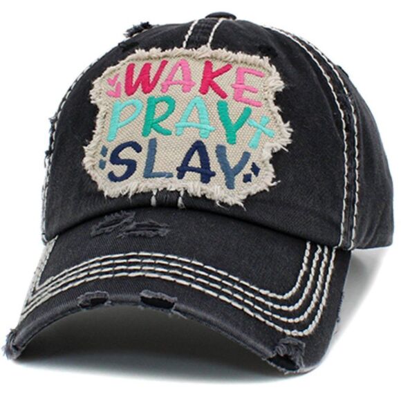 2/$30 Ladies Black Wake Pray Slay Baseball Hat - Picture 2 of 5